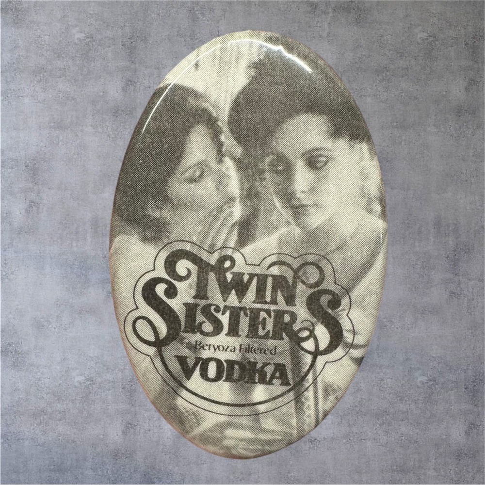Twin Sisters Vodka Pocket Mirror Vintage Advertising Oval